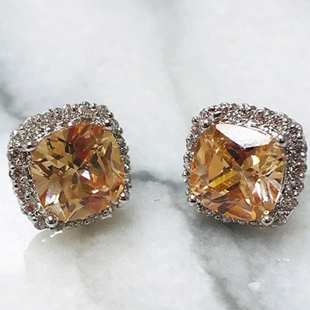 Light Colorado Topaz Cushion Cut Stud Earrings-Boutique